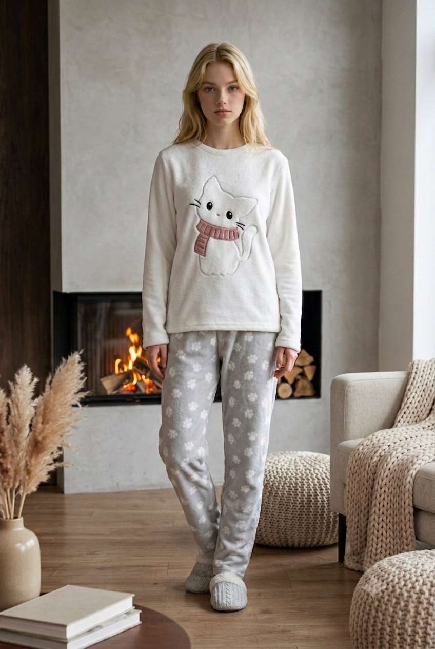 Pijama Térmica de Invierno para Mujer - Conjunto de Felpa Suave y Calientita, Diseños de Animales con Pantalón, Victoria Star
