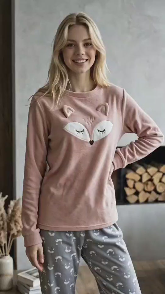 Pijama Térmica de Invierno para Mujer - Conjunto de Felpa Suave y Calientita, Diseños de Animales con Pantalón, Victoria Star